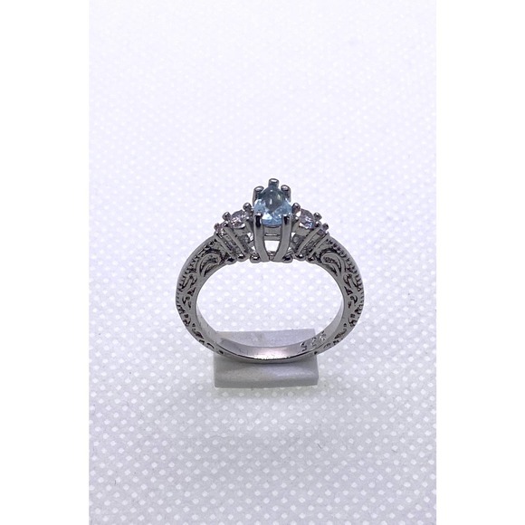 Size 6 Imitation Silver Blue Aquamarine Cubic Zirconia CZ March Birthstone Ring - Picture 6 of 9